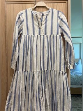Morley White and Blue Striped Tiered Cotton Dress for Girls
